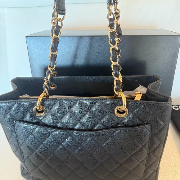 AUTHENTIC CHANEL CAVIAR QUILTED LARGE SHOPPING TOTE SHOULDER BAG BLACK 30 CM - Picture 6 of 12